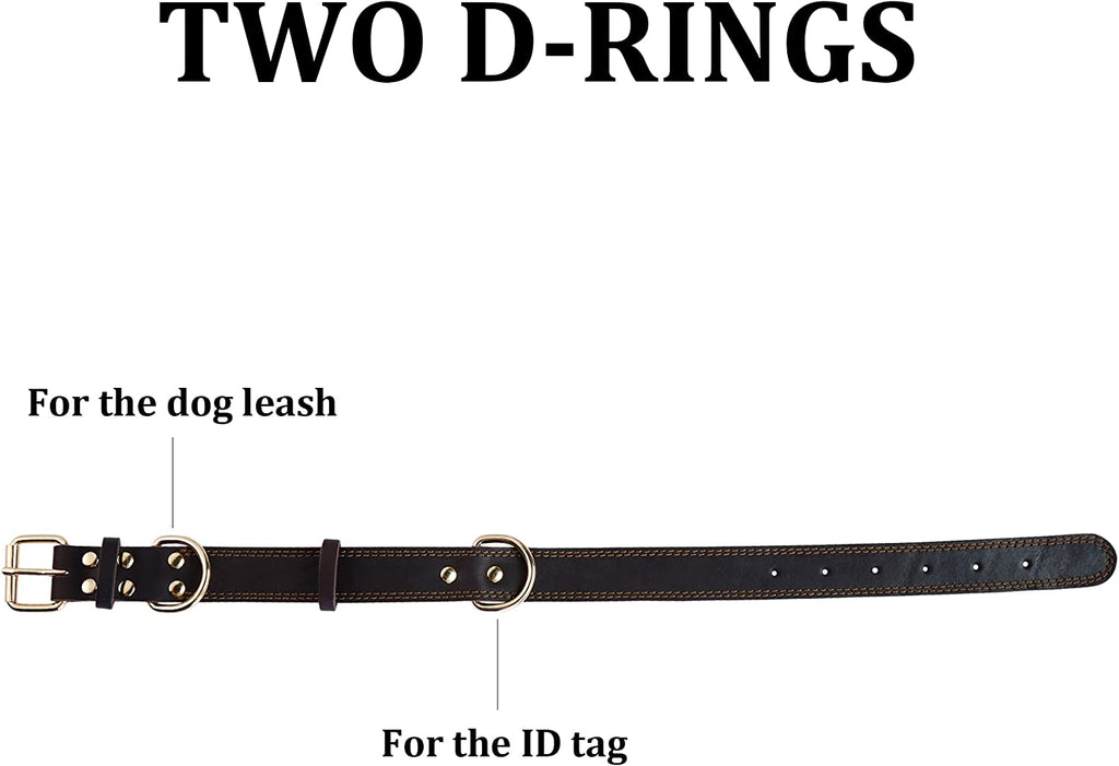 Leather Dog Collar, Heavy Duty Wide Dog Collar for Small,Medium,Large and Extra Large Dogs (M: 1" Wide for 15.2"-19.2" Neck, Dual Stitch - Brown)